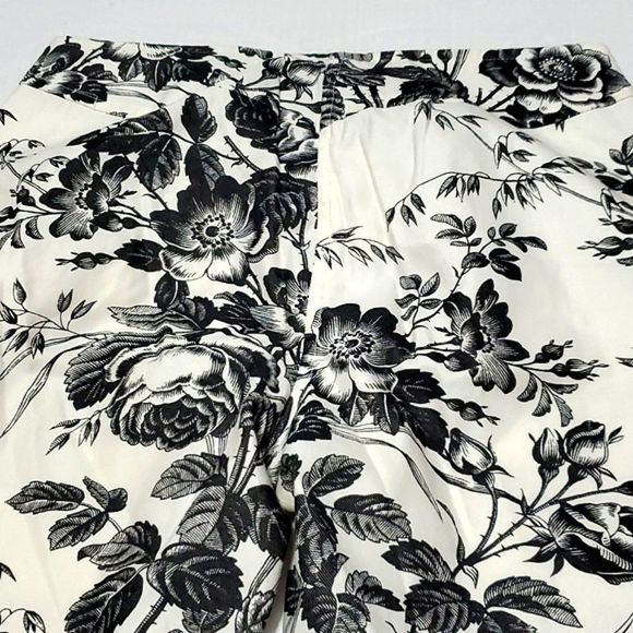 Express Stretch Cream Floral Straight Leg Casual Summer Ankle Pants - Picture 9 of 11